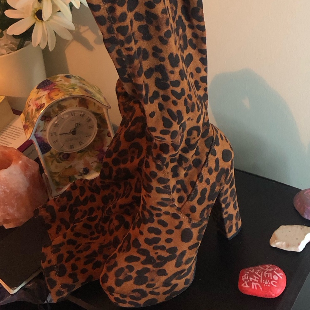 Leopard Print Knee-High Boots